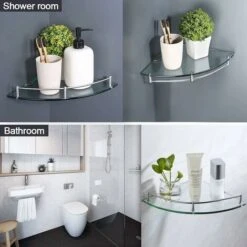 Étagère En Verre Trempé, étagère De Salle De Bain, étagère Flottante En Verre Triangulaire SUS304 En Acier Inoxydable Brossé Installation De Trou De 19,5 Cm -Wenko || Grohe || HOMCOM Soldes 78947333 4