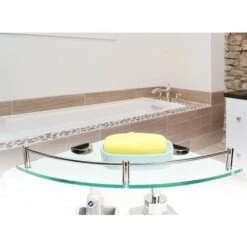 Étagère En Verre Trempé, étagère De Salle De Bain, étagère Flottante En Verre Triangulaire SUS304 En Acier Inoxydable Brossé Installation De Trou De 19,5 Cm -Wenko || Grohe || HOMCOM Soldes 78947333 5