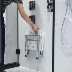 Banc De Douche Pliable Fixé Au Mur Siège De Bain Rabattable Tabouret De Chaise De Salle De Bain à Visser Avec Pieds Antidérapants Trous De Drainage Fente Pour Pommeau De Douche Pour Personnes âgées Ha -Wenko || Grohe || HOMCOM Soldes 79655179 4