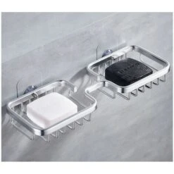 SVKBJROY Porte-Savon, Porte-Savon à Barre Porte-Savon Auto-adhésif Porte-Savon De Douche à Montage Mural Porte-Savon Drainant Pour Porte-éponge à Savon De Salle De Bain (Argent)