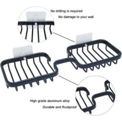 SVKBJROY Porte-Savon, Porte-Savon à Barre Porte-Savon Auto-adhésif Porte-Savon De Douche à Montage Mural Porte-Savon Drainant Pour Porte-éponge à Savon De Salle De Bain (Argent) -Wenko || Grohe || HOMCOM Soldes 79852915 4