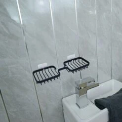 SVKBJROY Porte-Savon, Porte-Savon à Barre Porte-Savon Auto-adhésif Porte-Savon De Douche à Montage Mural Porte-Savon Drainant Pour Porte-éponge à Savon De Salle De Bain (Argent) -Wenko || Grohe || HOMCOM Soldes 79852915 5