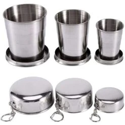 Gobelet Pliable En Acier Inoxydable, Lot De 3 Gobelets De Camping En Acier Inoxydable, 75 Ml/150 Ml/250 Ml, Gobelet Télescopique Avec Porte-clés, Portable En Plein Air, Camping, Gobelet Pliable, Pour
