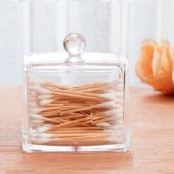 Distributeur Cotons-tiges Acryliques Support Coton-tige En Plastique Boite Coton-tige Transparent Boîte De Rangement Pour Coton Tige Bijoux Avec Couvercle, Adapté Aux Cotons-tiges, Disques De Coton - -Wenko || Grohe || HOMCOM Soldes 83729122 4