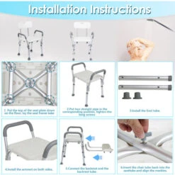 EINFEBEN Tabouret De Douche Chaise De Douche Tabouret De Bain Anti-dérapant Jusqu'à 136kg Avec Accoudoir Avec Dossier Aluminium -Wenko || Grohe || HOMCOM Soldes 87502284 4