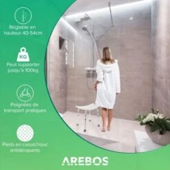 AREBOS Siège De Douche Tabouret De Douche à Hauteur Réglable Chaise De Douche Aluminium 9 AREBOS Siège De Douche Tabouret De Douche à Hauteur Réglable Chaise De Douche Aluminium -Wenko || Grohe || HOMCOM Soldes 8826087 3