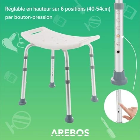 AREBOS Siège De Douche Tabouret De Douche à Hauteur Réglable Chaise De Douche Aluminium 6 AREBOS Siège De Douche Tabouret De Douche à Hauteur Réglable Chaise De Douche Aluminium – Image 4