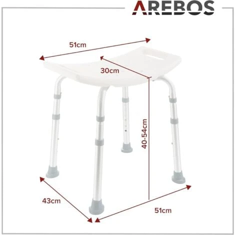 AREBOS Siège De Douche Tabouret De Douche à Hauteur Réglable Chaise De Douche Aluminium 7 AREBOS Siège De Douche Tabouret De Douche à Hauteur Réglable Chaise De Douche Aluminium – Image 5