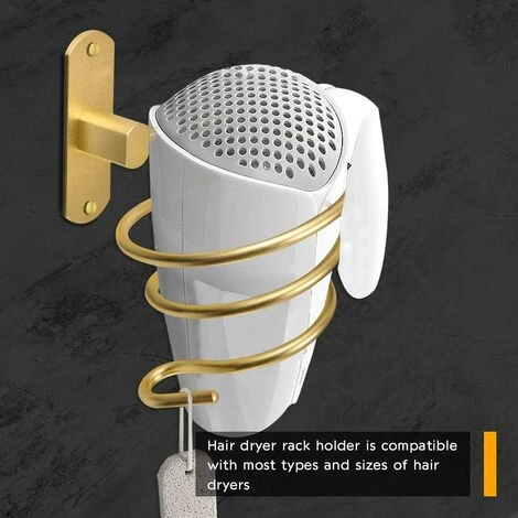 Support Mural Pour Sèche-cheveux De Salle De Bain (doré) 4 Support Mural Pour Sèche-cheveux De Salle De Bain (doré) – Image 2