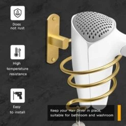 Support Mural Pour Sèche-cheveux De Salle De Bain (doré) 9 Support Mural Pour Sèche-cheveux De Salle De Bain (doré) -Wenko || Grohe || HOMCOM Soldes 88268719 3