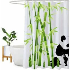 Rideau De Douche Imperméable, Lavable Et Résistant Aux Moisissures Pour Salle De Bains - Avec 12 Crochets, Polyester, Panda, 180X180cm