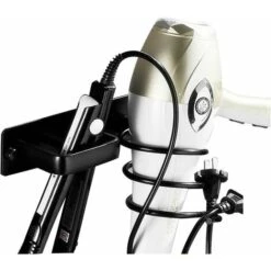 Support De Sèche-cheveux Et Support De Lisseur, Support De Sèche-cheveux Noir Avec Support De Câble, Support De Sèche-cheveux Pour Salle De Bain