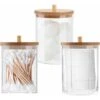 3 Pièces Cotons-tiges Organisateur Boîte De Distributeur De Coton-tige Boule De Coton Cylindre De Stockage Réservoir Transparent Avec Couvercles En Bambou -Wenko || Grohe || HOMCOM Soldes 90259548 1