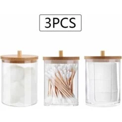 3 Pièces Cotons-tiges Organisateur Boîte De Distributeur De Coton-tige Boule De Coton Cylindre De Stockage Réservoir Transparent Avec Couvercles En Bambou -Wenko || Grohe || HOMCOM Soldes 90259548 3