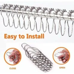 Ensemble De 12 Crochets Crochets Pour Rideaux De Douche Anneaux Pour Rideaux En Acier Inoxydable Avec Boules En Métal Poli Anneaux Pour Rideaux Robustes Pour Salles De Bains -Wenko || Grohe || HOMCOM Soldes 90673445 4