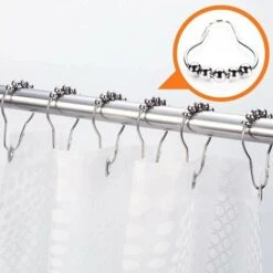Ensemble De 12 Crochets Crochets Pour Rideaux De Douche Anneaux Pour Rideaux En Acier Inoxydable Avec Boules En Métal Poli Anneaux Pour Rideaux Robustes Pour Salles De Bains -Wenko || Grohe || HOMCOM Soldes 90673445 5