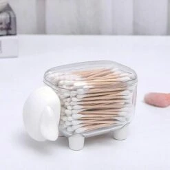Boite à Coton, Tiges Holder Box En Plastique Avec Couvercle Boîte De Rangement Pour Cotons Ou Maquillage Cosmétiques, Transparent, Blanc