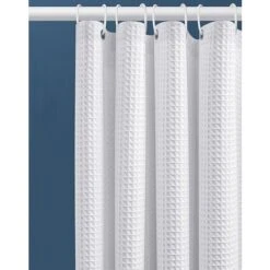 Blue Dream 80x180CM (Blanc) Rideau De Douche Gaufre Avec Anneaux En Métal Rideau De Douche Baignoire Anti Moisissure Tissu Rideau Salle De Bain Robuste Pour Baignoire Cabine De Douche, Ourlet Lesté