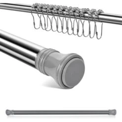 Meykoers Tringle à Rideau De Douche En Acier Inoxydable 70-110cm, Sans Perçage Télescopique Barre De Douche, Avec 12 Anneaux De Rideaux De Douche