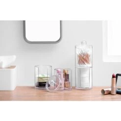 Boîte à Coton-tige En Plastique Organisateur Double Couche Combinaison Cristal Boîte à Coton-tige Ronde Boîte à Démaquiller Boîte à Bijoux Transparente-2pcs -Wenko || Grohe || HOMCOM Soldes 93405978 3