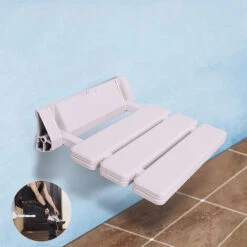 GUOYIHUA® Siège Rabattable Pour Douche Mural Capacité De Charge 130 Kg Siège De Douche Repliable Tabouret Pliant Pour Salle De Bain Tabouret Mural Rabattable Blanc -Wenko || Grohe || HOMCOM Soldes 94074965 5