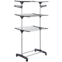 Séchoir à Linge Pliable, Etendoir à Linge Peu Encombrant En Métal 3 Étages, Avec Ailes Latérales, Roues, Extensible Pour Intérieur Et Extérieur, Gris -Wenko || Grohe || HOMCOM Soldes 94126630 2