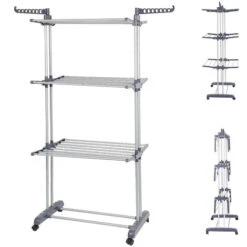 Étendoir Séchoir à Linge, 3 Niveaux Grande Sechoir A Linge Pliable Avec Roues, Pour Intérieur Et Extérieur, Gris -Wenko || Grohe || HOMCOM Soldes 94126676 3