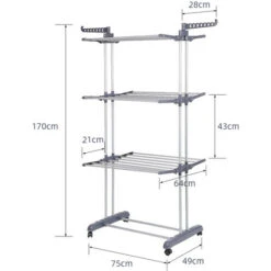 Étendoir Séchoir à Linge, 3 Niveaux Grande Sechoir A Linge Pliable Avec Roues, Pour Intérieur Et Extérieur, Gris -Wenko || Grohe || HOMCOM Soldes 94126676 5