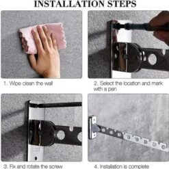 Porte Cintre Mural, Lot De 2 Etendoir Mural Rabattable En Acier Inoxydable Sechoir Linge Mural Rabattable Accroche Murale Vêtement Etendoir Mural Pliable Crochet Cintre Pour Chambre Salon Balcon -Wenko || Grohe || HOMCOM Soldes 94700133 3