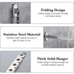 Porte Cintre Mural, Lot De 2 Etendoir Mural Rabattable En Acier Inoxydable Sechoir Linge Mural Rabattable Accroche Murale Vêtement Etendoir Mural Pliable Crochet Cintre Pour Chambre Salon Balcon -Wenko || Grohe || HOMCOM Soldes 94700133 4