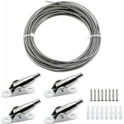 2mm X 10m Câble En Acier Inoxydable Enduite De PVC Fil Suspension Cadre Avec Câble Métallique Codes Fixes Des Vis Pour Suspendre Photo Vêtements Lampe Rideaux Chargé Max De 30KG