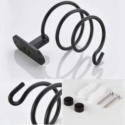 Support Pour Sèche-cheveux Pour Montage Mural Avec Perçage - Pour Hôtel, Salle De Bain, WC, Barbier Aluminium, Finition Mate, Noir, 1 Pièce. -Wenko || Grohe || HOMCOM Soldes 95205292 3