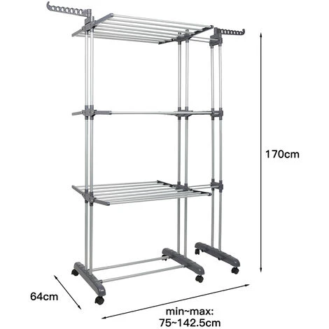 GUOYIHUA® Séchoir à Linge Gris Extensible Grande Capacité 5 GUOYIHUA® Séchoir à Linge Gris Extensible Grande Capacité – Image 3
