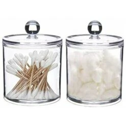 1 Pot De Rangement Vide En Acrylique Transparent Avec Couvercle Transparent, Organisateur De Maquillage, Cotons-tiges, Boîte Distributrice Pour La Salle De Bain Pour Collation, Bijoux -Wenko || Grohe || HOMCOM Soldes 95323624 4