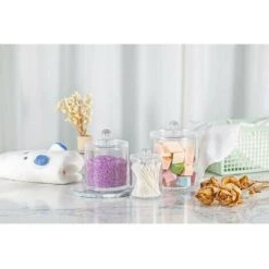 1 Pot De Rangement Vide En Acrylique Transparent Avec Couvercle Transparent, Organisateur De Maquillage, Cotons-tiges, Boîte Distributrice Pour La Salle De Bain Pour Collation, Bijoux -Wenko || Grohe || HOMCOM Soldes 95323624 5