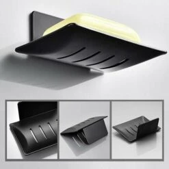 Porte-Savon Mural, Porte-Savon Adhésif De Douche, Métal Boite A Savon Etagere Sans Perçage Pour Salle De Bain, Cuisine Porte Eponge Noir -Wenko || Grohe || HOMCOM Soldes 95477173 3