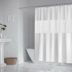 Rideau De Douche 200x180cm Rideau De Bain EVA Semi-Transparent Imperméable Pour Salle De Bains - Blanc