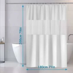 Rideau De Douche 200x180cm Rideau De Bain EVA Semi-Transparent Imperméable Pour Salle De Bains - Blanc -Wenko || Grohe || HOMCOM Soldes 95504446 3