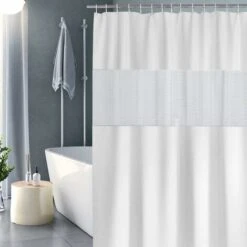 Rideau De Douche 200x180cm Rideau De Bain EVA Semi-Transparent Imperméable Pour Salle De Bains - Blanc -Wenko || Grohe || HOMCOM Soldes 95504446 5