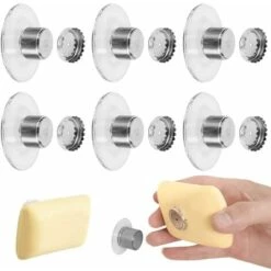 Lot De 6 Porte Savon Aimanté Ventouse, Porte Savon Muraldouche Sans Perçage, Aimant Savon Solide, Porte-Savon Douche Aimanté Magique Sans Perçage - Pour Salle De Bain Evier Baignoire Cuisine