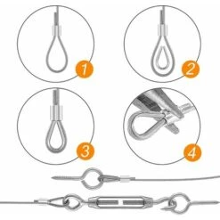 LLING Cable Inox Kit, Cable Acier Gainé 2mm + Piton à Visser + Tendeur Cable Inox Serre + Vis, Cable Acier Pvc Plastifié Suspension Corde A Linge Pour Rideaux Antivol Garde Corps, Terrasse Exterieur ( -Wenko || Grohe || HOMCOM Soldes 95910592 3