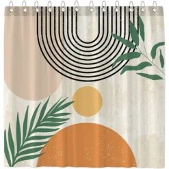 Rideau De Douche Abstrait Du Milieu Du Siècle Boho Arch Sun Beige Moderne Minimaliste Maison Baignoires Salle De Bain Rideau Décoration Ensemble Avec 12 Crochets En Tissu Polyester Durable Lavable 72x