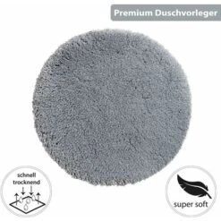 Tapis De Bain Moelleux Et Douillet (Rond 80 Cm) • Tapis De Bain En Microfibre Souple - Antidérapant & Lavable • Tapis De Douche (Gris)