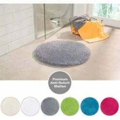 Tapis De Bain Moelleux Et Douillet (Rond 80 Cm) • Tapis De Bain En Microfibre Souple - Antidérapant & Lavable • Tapis De Douche (Gris) -Wenko || Grohe || HOMCOM Soldes 95918088 4