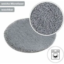 Tapis De Bain Moelleux Et Douillet (Rond 80 Cm) • Tapis De Bain En Microfibre Souple - Antidérapant & Lavable • Tapis De Douche (Gris) -Wenko || Grohe || HOMCOM Soldes 95918088 5