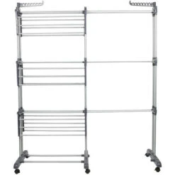 Étendoir Linge Intérieur Sur 3 Niveau, Séchoir à Linge Extensible Réglable, Etendage à Linge Avec Ailes (75-142.5)X64X170cm -Wenko || Grohe || HOMCOM Soldes 96012756 3