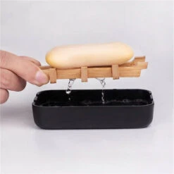 Porte-savon　Porte-Savon En Fibre De Bambou Bambou Naturel En Bois Porte Savons Boîte Avec ÉgouttoirAmovible Durable L'environnement Boîte À Savon En Bambou Naturel Pour Cuisine Et De La Salle De Bain -Wenko || Grohe || HOMCOM Soldes 96338804 3