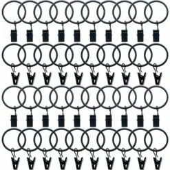 40 Pièces Anneaux Rideaux Metal Avec Pinces Pince Pour Rideaux Diamètre Intérieur De 32mm Noir