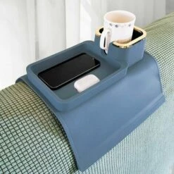 Plateau De Bras De Canapé, Plateau De Bras De Canapé En Silicone Avec Porte-gobelet Pour Canapé, Porte-gobelet Antidérapant, Téléphones Et Support à Distance (bleu)