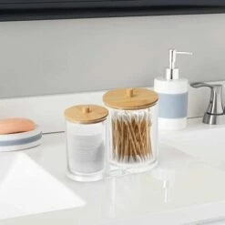 Distributeur Coton, Boite A Coton, Fabriqué En Matériau PS, Avec Couvercle En Bois (A) -Wenko || Grohe || HOMCOM Soldes 97015484 5